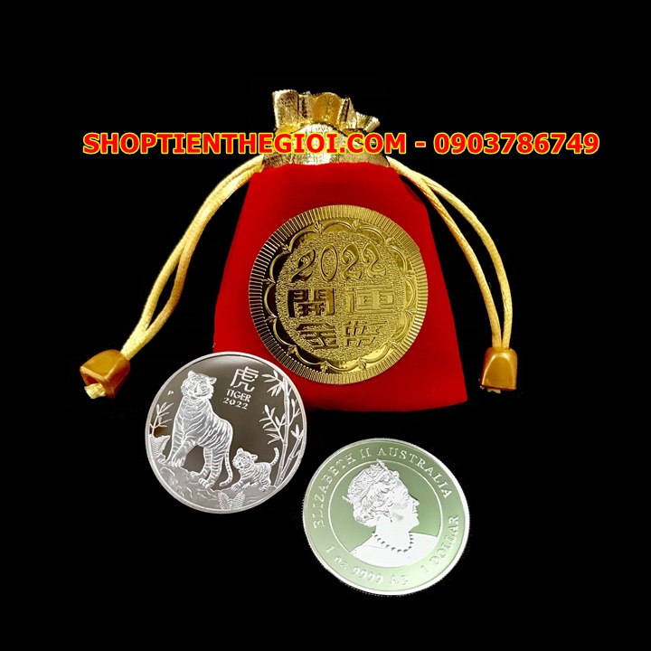 Xu Úc Hình Con Hổ Mạ Bạc tặng túi gấm 2022 - SP005411